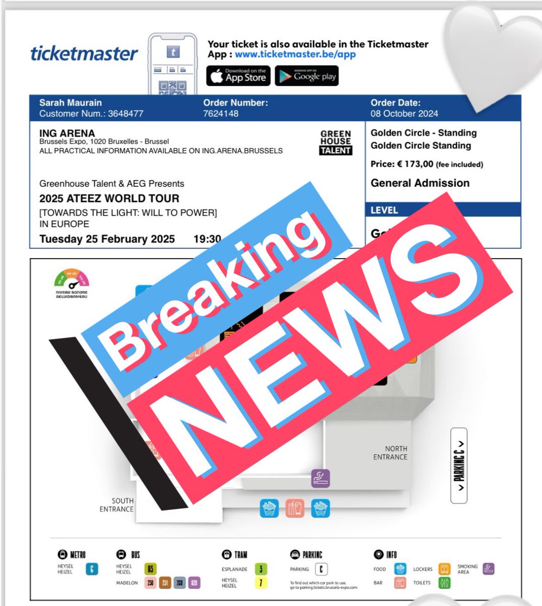 innerr_child's tweet photo. Je vend l’une de mes places en fosse or pour le concert du 25 février à Bruxelles car la personne concernée ne me rembourse pas ☠️ 
Dm si intéressé(e), on sera sur place donc possibilité de se voir la bas🤍🫶🏻
#AteezInBruxelles #ateezinbrussels #AteezInBrussels https://t.co/KDkmzGjKcu