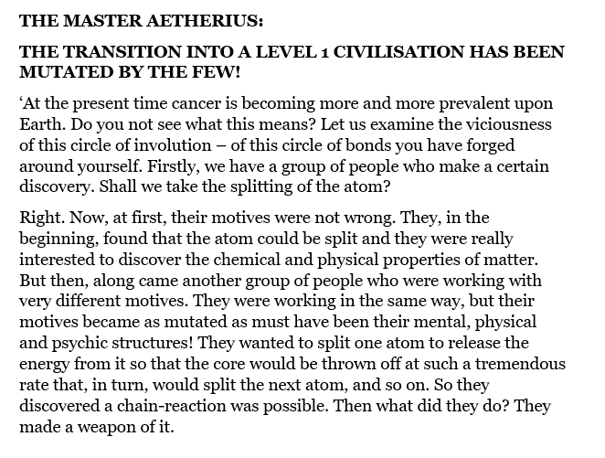 PaulSmi04395825's tweet photo. THE MASTER AETHERIUS:
THE TRANSITION INTO A LEVEL 1 CIVILISATION HAS BEEN MUTATED BY THE FEW!
#Dr #Steven #Greer #Aetherius #Society #Cosmic #Teachings #Evolution #Spiritual #Advancement #Few https://t.co/aV15ApIH4Y