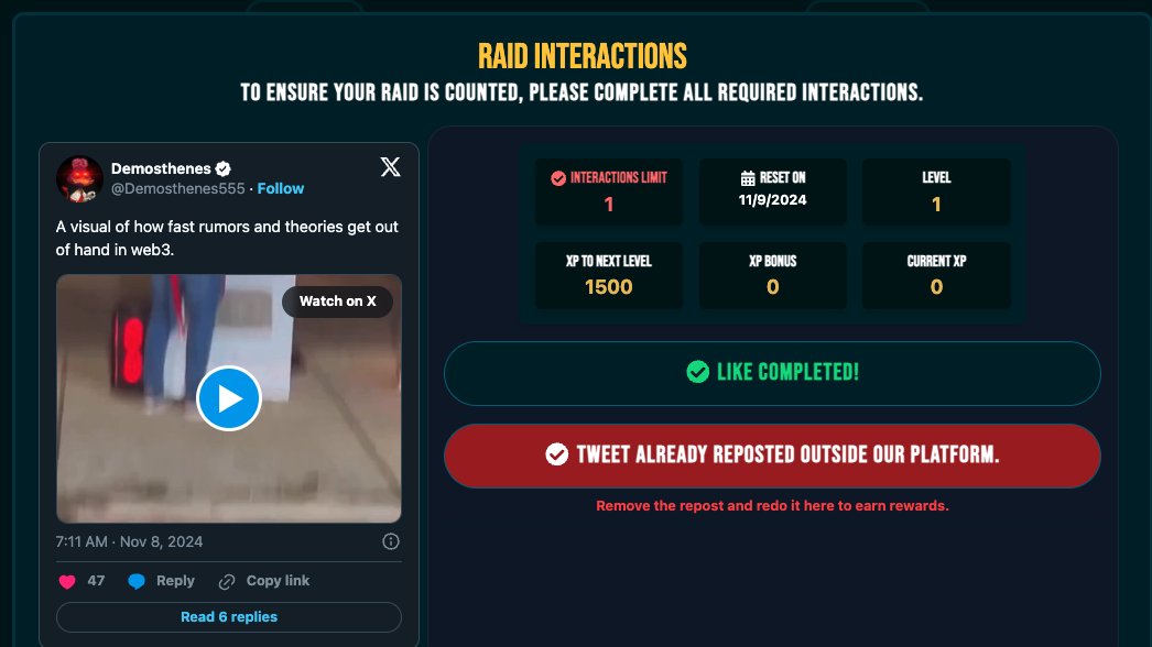 Demosthenes (@demosthenes555) on Twitter photo You don’t need a @mallardorder asset to participate in raids <a href="/RaidersGuild/">Raider's Guild</a>, but you’ll be limited to one raid per day.
Owning <a href="/MallardOrder/">The Mallard Order</a> assets like Relics, Ducks, Letters lets you do more raids, earn rewards faster, and enjoy fewer restrictions. Plus, holders get discounts You don’t need a @mallardorder asset to participate in raids <a href="/RaidersGuild/">Raider's Guild</a>, but you’ll be limited to one raid per day.
Owning <a href="/MallardOrder/">The Mallard Order</a> assets like Relics, Ducks, Letters lets you do more raids, earn rewards faster, and enjoy fewer restrictions. Plus, holders get discounts