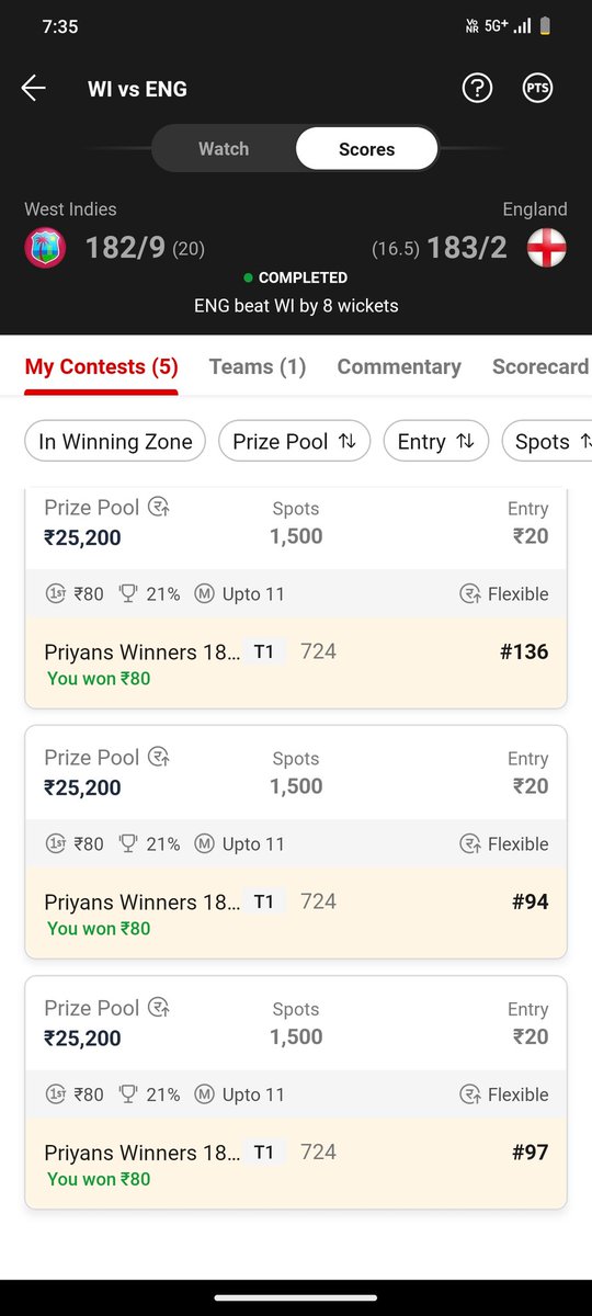 CricCrazy1123's tweet photo. Another win 🫶.
Join - https://t.co/DjvKTQR7PZ
#WINvENG #AUSvPAK #Dream11 https://t.co/Utru3A5obH