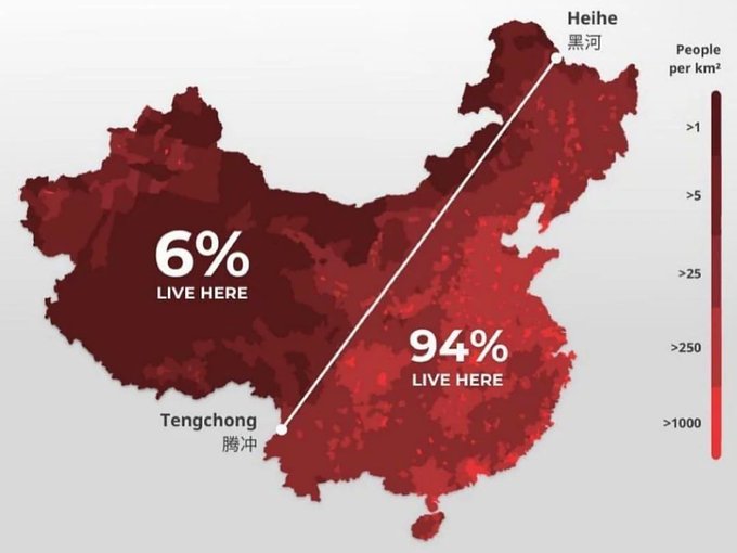 Have you ever wished to view the world from a completely new perspective? This thread on Amazing maps is here to blow your mind

1. Population Density in China