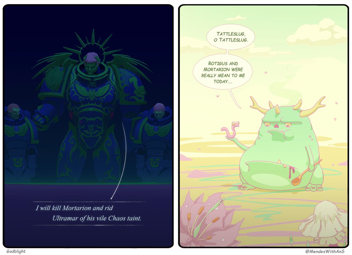 Currently reading Godblight. Very amused by the tonal contrast between chapters involving Guilliman and Ku'gath.

#warhammer40k #WarhammerCommunity  #WarhammerArt