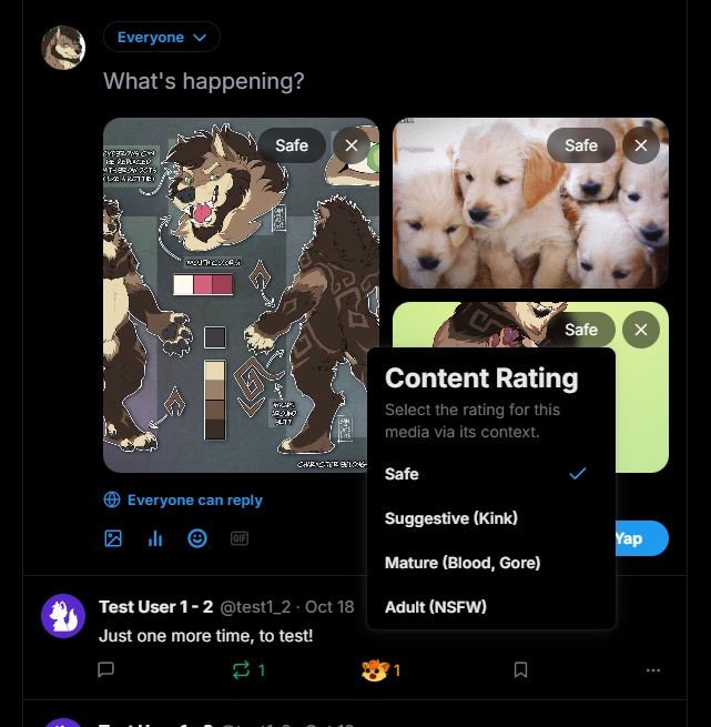 howlbyte's tweet photo. Instead of having to mark an entire post a rating, you can mark your individual attached media their own ratings! They'll be hidden (not even loaded) until you show, and you can hide them again if needed.

Preferences will allow you to customize the default viewing experiences. https://t.co/i9NFMwBhXC
