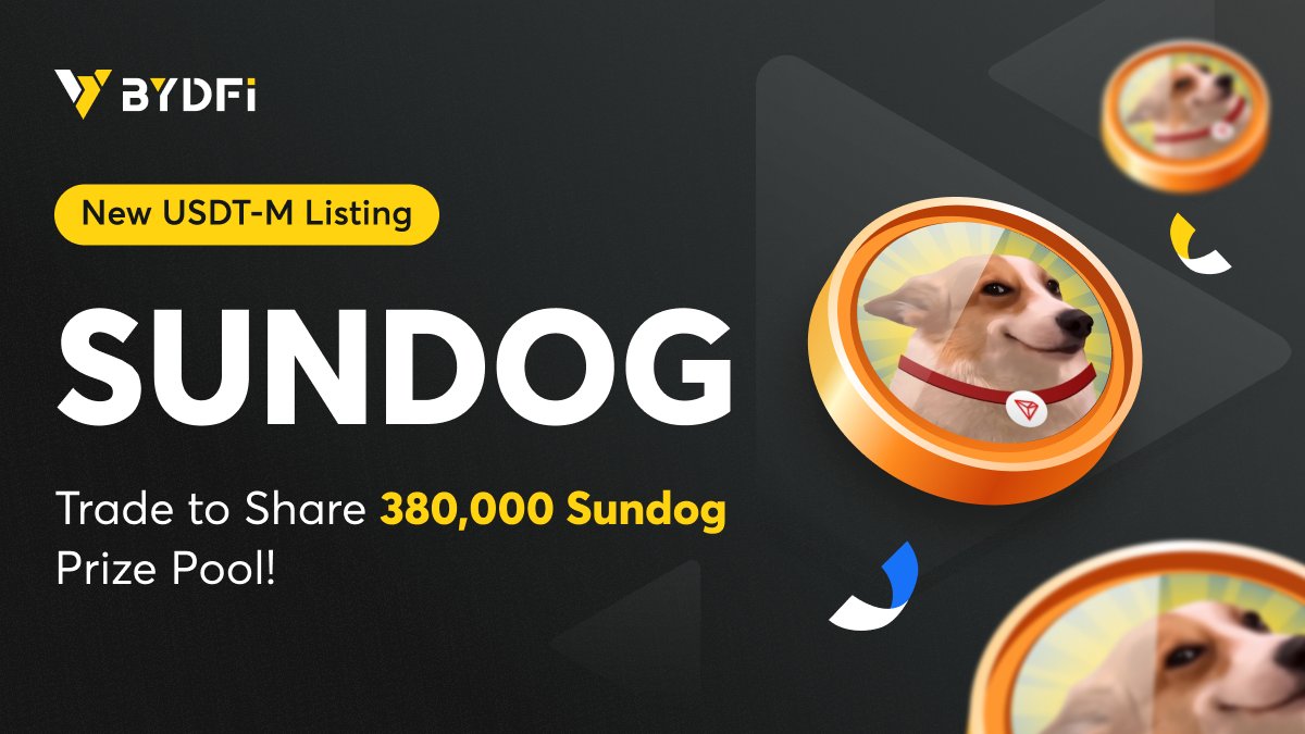 $SUNDOG USDT-M Listing Giveaway!  

Follow us, retweet this post and leave a comment for a chance to win!   

⏰Event Period: 11/09 14:00 ~ 11/15 23:59 (UTC+8) 
 
💰 Prizes: 20 lucky winners will receive 140 SUNDOG each  

Event Details: support.bydfi.com/hc/en-us/artic…  

#BYDFi #SUNDOG