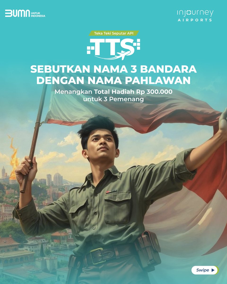 CCINJAirports's tweet photo. Tahukah #SobatAPI, Nama pahlawan banyak digunakan menjadi Nama Bandara untuk mengenang dan menghormati jasa-jasa pahlawan yang telah berjuang untuk kemerdekaan Indonesia.
Penggunaan nama pahlawan di bandara atau infrastruktur penting lainnya, menjadi
simbol penghargaan terhadap kontribusi besar yang diberikan dalam sejarah perjuangan bangsa.