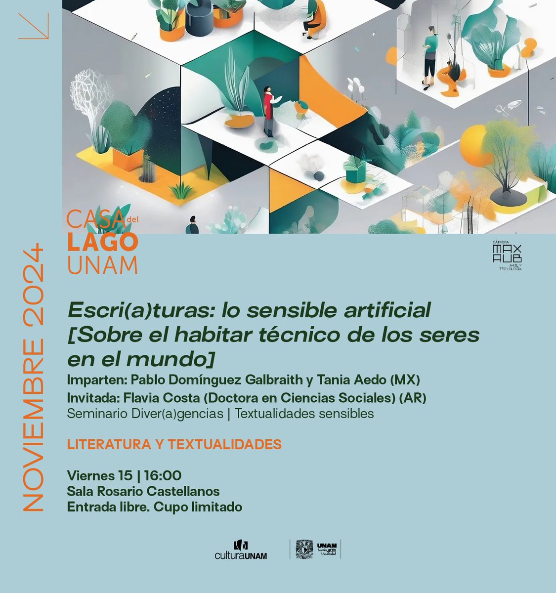 En la próxima sesión de #Diveragencias exploraremos las ideas que Flavia Costa - <a href="/FlaviaCostaTW/">Flavia Costa</a> (Doctora en Ciencias Sociales) plantea en su libro Tecnoceno: Algoritmos, biohackers y nuevas formas de vida.
 
Viernes 15 | 16:00 | Entrada libre. 👉bit.ly/3YZr0