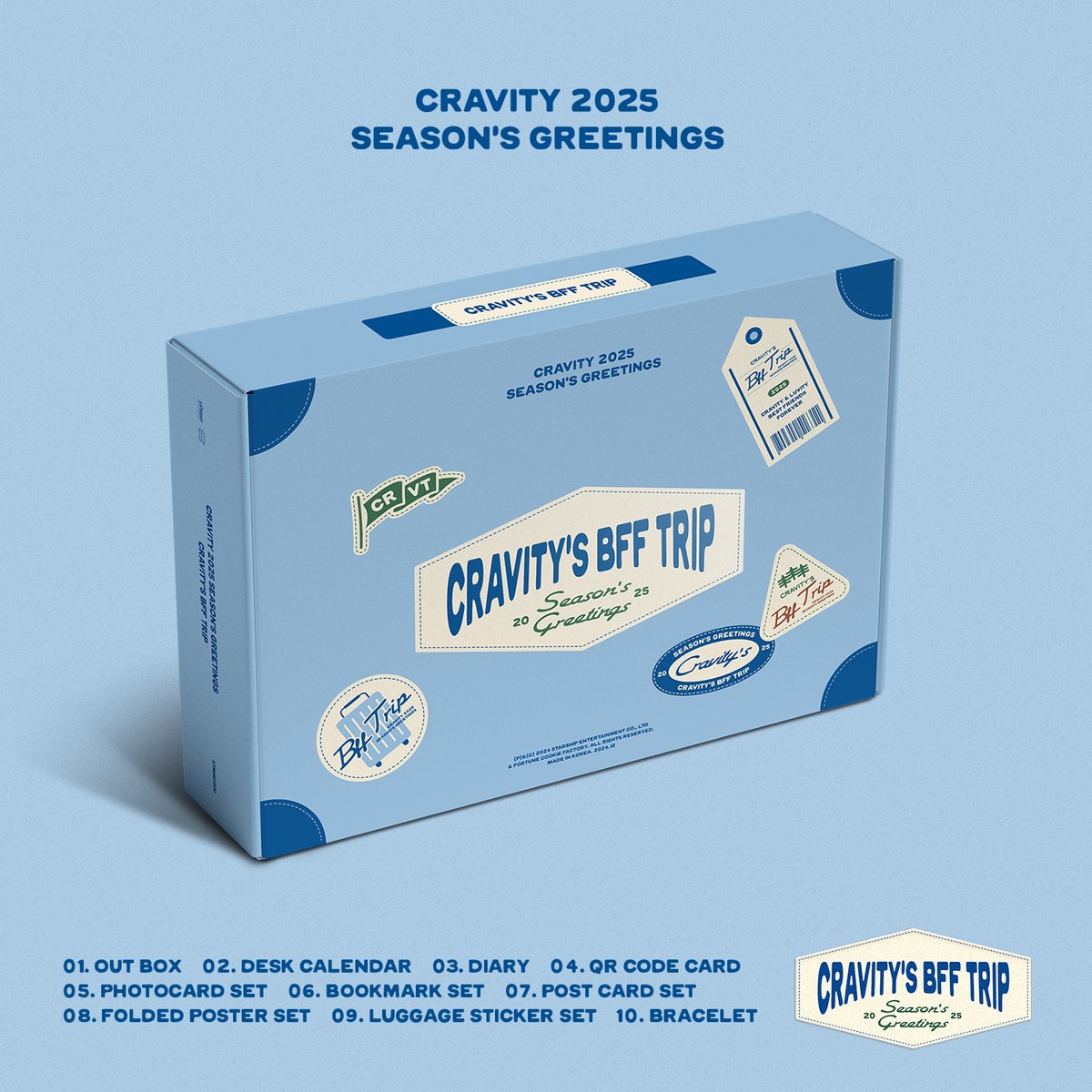[📢]
CRAVITY 2025 SEASON’S GREETINGS
<CRAVITY'S BFF TRIP>
⠀
COMING SOON
⠀
🧳 예약판매 일정 : 2024. 11. 11 11AM (KST)
⠀
#CRAVITY #크래비티
