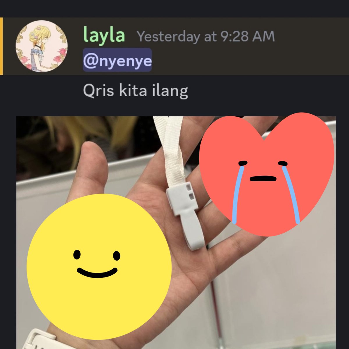 Yesterday, I helped <a href="/lyubimayah/">Layla • CF19 aftersales LAST CHANCE📌</a> setting up our booth for cf. We left a bit to get our boothmates and handed the exhibitor passes. They went back to the booth while i returned to my car to prepare to cosplay. Turned out when they got back to the booth, our QRIS tag is gone 😂