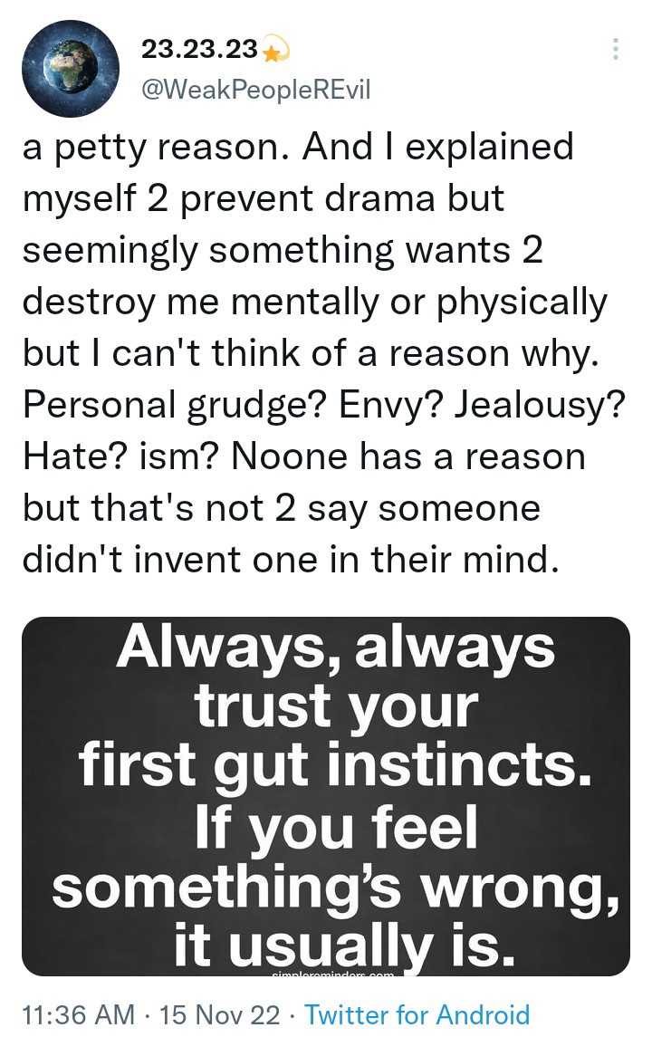 inaprfctwrld's tweet photo. Holy Spirit Truth:🕊️
I be alone but I'm obviously being orbited nd what I do is read into. However it's matter of fact not subtle. That said those that don't directly talk to me shouldn't be watching what I do. That's weird. Especially if men are involved. https://t.co/sNmiHRwqYf