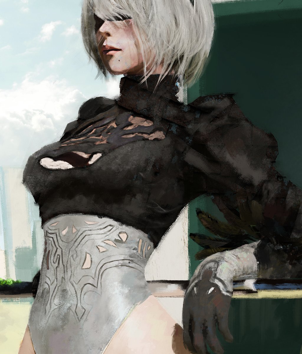 MichaelCain01's tweet photo. My new paining of 2B from #NieRAutomata  :) tried to incorporate some old photoshopping techniques with this one. https://t.co/N3Xhjs69zw