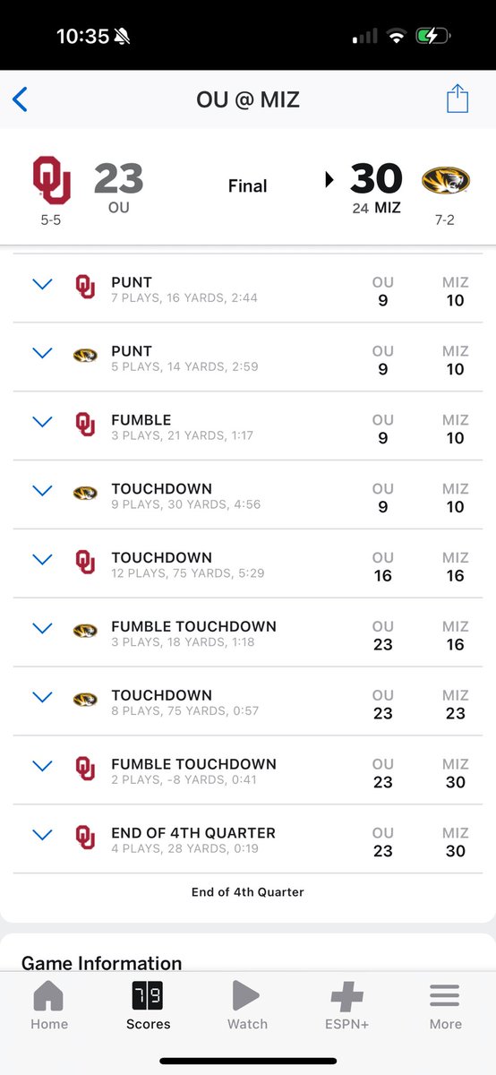SheldonNations's tweet photo. @chrisfallica 

Missouri / OU under was a swift kick to the balls. https://t.co/fsQb151IFY