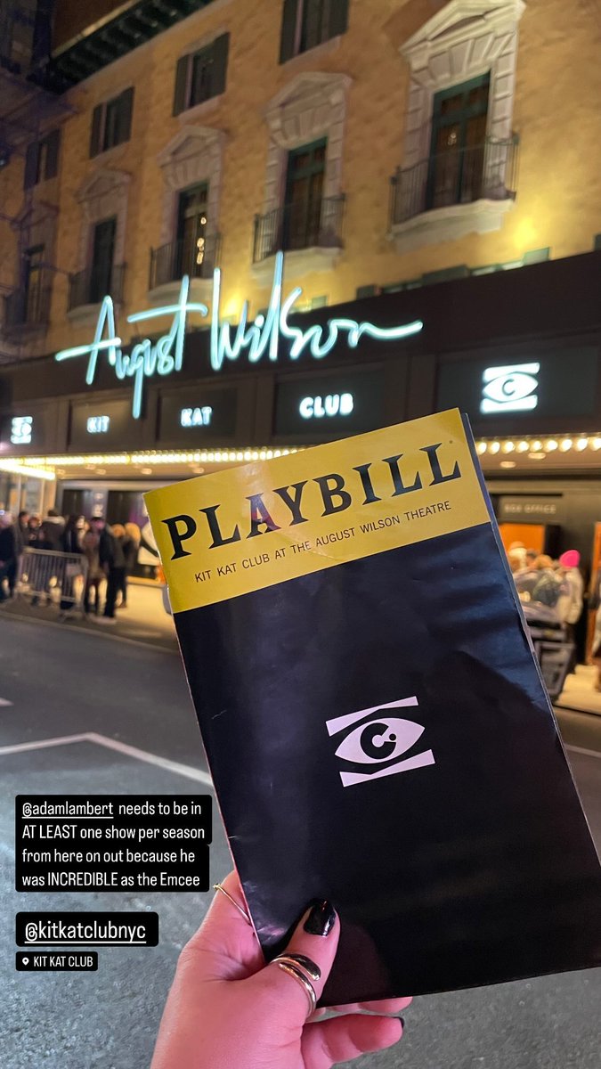 From tonight 
" <a href="/adamlambert/">ADAM LAMBERT</a> needs to be in AT LEAST one show per season from here on out cause he was INCREDIBLE as the Emcee " 
via cfernandez315 her bio  (Art Director. Broadway junkie) .