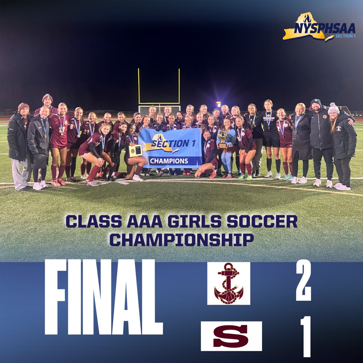 Arlington captures the Class AAA Girls Soccer Championship defeating Scarsdale 2-1.