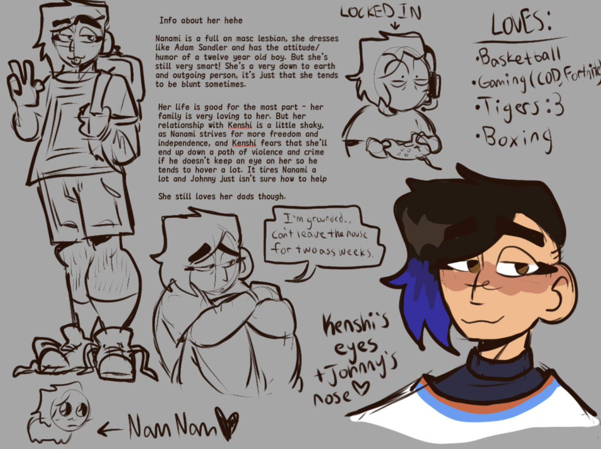 draws_bug98965's tweet photo. I am so happy to finally show off some decent fankid of my Johnshi fankid, Nanami! I love her so much shshsh she’s so fucking cool and I love Johnshi family
+ future Johnshi designs 😳
#mk1 #BugsFankids #NanamiKontent #johnshi #JohnshiFamily #BugDraws https://t.co/IxjZA91TNK