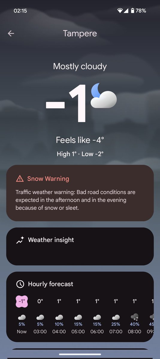 TanzilCodes's tweet photo. @Google marketing got me excited about Pixel 9 the AI features and upgraded from previous Pixel. However, turns out much like Pixel Studio and Screenshots, even the mere "AI" weather insights won't even work. I wonder why did I even upgrade? #GooglePixel https://t.co/FTsI1tU5Cw