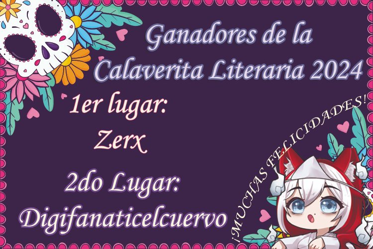 tsuki_sere's tweet photo. ☾✩☽🪷 ANUNCIO DE GANADORES del Concurso CALAVERITA LITERARIA 2024 🪷☾✩☽

Felicidades @DevZerx7 &amp; @LaDigiesfera / @EnLaDigiEsfera 

También felicidades a @Razielsabbat por su velocidad y creatividad en pleno strum!

Les contacto VIA Discord https://t.co/gLv1UNSexg