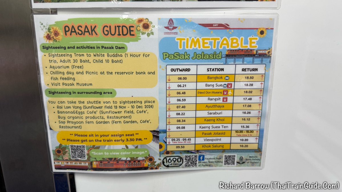 ThaiTrainGuide's tweet photo. For those of you taking the #FloatingTrain excursion over the next few months, here is some information that is provided for passengers about the trip. At the end of the day, I will provide a full review so you know what to expect.
#Thailand #RailTourism https://t.co/7bTHT3bmW5