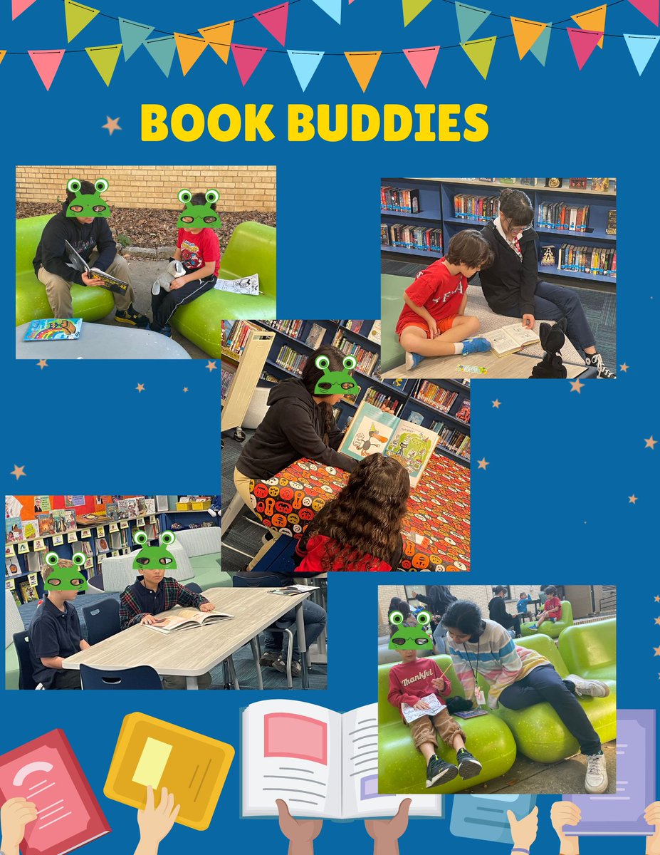 BenoitBookBoss's tweet photo. Part 2 of the #MorolesLibrary's Book Buddy Program was a smashing success. Buddies read books together, completed Halloween themed reading comprehension activities, created masks, and checked out new books. The weather was gorgeous and students had an amazing time. Thanks again to Ms. Whitacre and her 8th grade students for taking on this leadership role on our campus. And thanks to Mrs. Rojas, Ms. Smith, Ms. Diaz, and Mrs. Ortiz and their classes for participating in this event. We can not wait to continue to elevate this program and partner up with new buddies and classes next month. @BenoitBookBoss @MorolesEagles @DISDLibrarian @DISDlibraries_