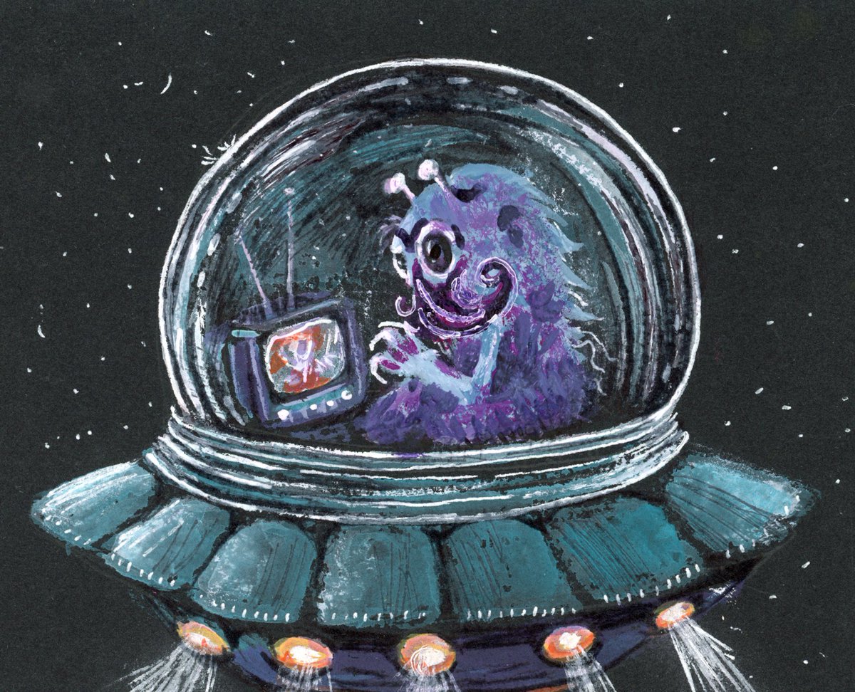 LifeImitatesDdl's tweet image. #DoodlewashNovember2024 prompts: TV &amp;amp; Spaceship. Did you know the first television broadcast was in London in 1936? 
Paul Rubens Floral Set, Gouache &amp;amp; White Gel Pen on Stonehenge Aqua Black Watercolor paper.
@legionpaper #paulrubensart #paulrubenswatercolor #WorldWatercolorGroup