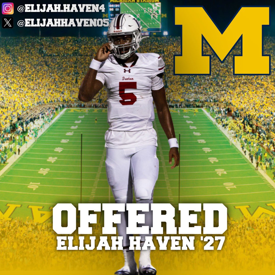 Elijah Haven (@elijahhaven05) on Twitter photo After a great time today, I am extremely blessed to say I have been offered a scholarship by the University of Michigan! <a href="/DunhamAthletics/">Dunham Athletics</a> <a href="/NeilWeiner/">Neil Weiner</a> <a href="/Coach_Sinagoga/">Josh Sinagoga</a> <a href="/josh7meyer/">Josh Meyer</a> <a href="/CoachKCampbell/">Kirk Campbell</a> <a href="/AKarsch_UM/">Albert Karschnia</a> <a href="/Jhand319/">Jeff Hand</a> After a great time today, I am extremely blessed to say I have been offered a scholarship by the University of Michigan! <a href="/DunhamAthletics/">Dunham Athletics</a> <a href="/NeilWeiner/">Neil Weiner</a> <a href="/Coach_Sinagoga/">Josh Sinagoga</a> <a href="/josh7meyer/">Josh Meyer</a> <a href="/CoachKCampbell/">Kirk Campbell</a> <a href="/AKarsch_UM/">Albert Karschnia</a> <a href="/Jhand319/">Jeff Hand</a>