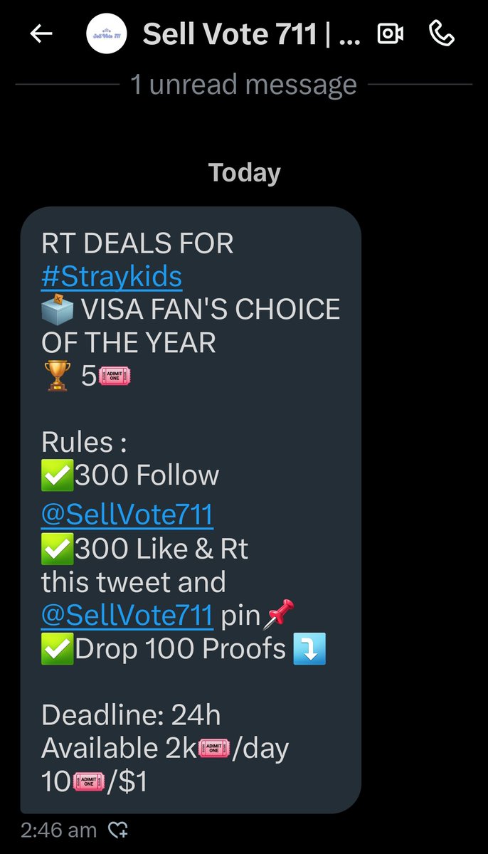 Miral Bahaa |ๅ|โจ (@miral_bahaa_) on Twitter photo RT DEALS FOR #Straykids
๐ณ๏ธ VISA FAN'S CHOICE OF THE YEAR
๐ 5๐๏ธ
Rules :
โ
300 Follow <a href="/SellVote711/">Sell Vote 711 | KPOP VOTE</a>
โ
300 Like & Rt this tweet and <a href="/SellVote711/">Sell Vote 711 | KPOP VOTE</a> pin๐
โ
Drop 100 Proofs โคต๏ธ
Deadline: 24h
Available 2k๐๏ธ/day
10๐๏ธ/$1 RT DEALS FOR #Straykids
๐ณ๏ธ VISA FAN'S CHOICE OF THE YEAR
๐ 5๐๏ธ
Rules :
โ
300 Follow <a href="/SellVote711/">Sell Vote 711 | KPOP VOTE</a>
โ
300 Like & Rt this tweet and <a href="/SellVote711/">Sell Vote 711 | KPOP VOTE</a> pin๐
โ
Drop 100 Proofs โคต๏ธ
Deadline: 24h
Available 2k๐๏ธ/day
10๐๏ธ/$1