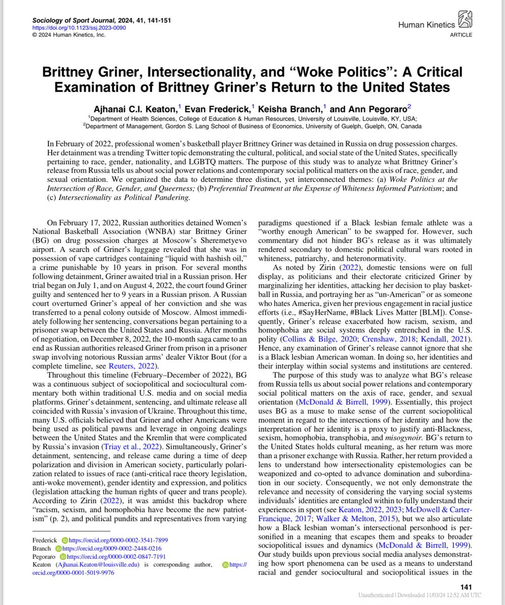 Dr. Ajhanai (AJ) Keaton (@ajhanaikeaton) on Twitter photo North American Society for the Sociology of Sport 2024 Research Fellow <a href="/NASSSport/">NASSS</a> <a href="/McCormackUMass/">McCormack Department of Sport Management</a>
Keaton et al. 2024, over the last 6 months is the 3rd most downloaded article out of 27 <a href="/Human_Kinetics/">Human Kinetics</a> Journals with 4,969 unique downloads
This is a NASSS to celebrate North American Society for the Sociology of Sport 2024 Research Fellow <a href="/NASSSport/">NASSS</a> <a href="/McCormackUMass/">McCormack Department of Sport Management</a>
Keaton et al. 2024, over the last 6 months is the 3rd most downloaded article out of 27 <a href="/Human_Kinetics/">Human Kinetics</a> Journals with 4,969 unique downloads
This is a NASSS to celebrate