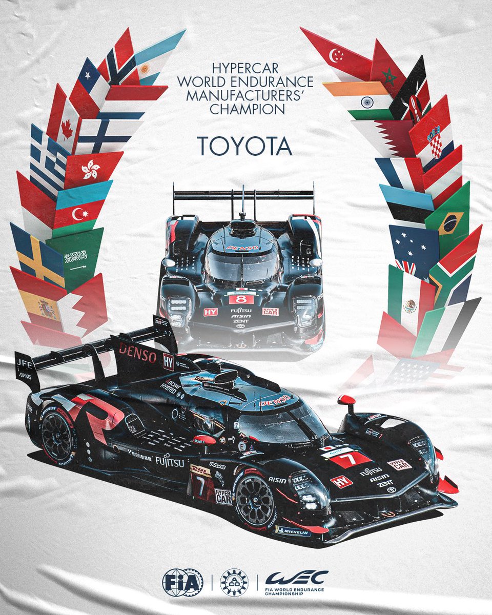 fia's tweet photo. 𝗧𝗢𝗬𝗢𝗧𝗔 🥇

𝗙𝗜𝗔 𝗛𝘆𝗽𝗲𝗿𝗰𝗮𝗿 𝗪𝗼𝗿𝗹𝗱 𝗘𝗻𝗱𝘂𝗿𝗮𝗻𝗰𝗲 𝗠𝗮𝗻𝘂𝗳𝗮𝗰𝘁𝘂𝗿𝗲𝗿𝘀’ 𝗖𝗵𝗮𝗺𝗽𝗶𝗼𝗻𝘀𝗵𝗶𝗽 𝗪𝗶𝗻𝗻𝗲𝗿𝘀! 👏

@TGReurope 

#WEC #Toyota #Hypercar #WorldEnduranceChampionship https://t.co/UMfGs3ke42