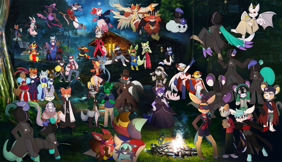 AsuraKitsune's tweet photo. This year halloween server picture galore! lots of peeps! was super fun to make it <3 https://t.co/QPYzhZdhUz