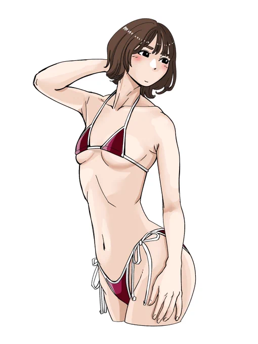 昨日めちゃくちゃ昼寝したからか、2時に目が覚めて眠れなくなったので絵を描いてたら朝になってしまった 珍しく過激な水着で攻めてみたよいいね伸びるか気になってw #仁藤りさ