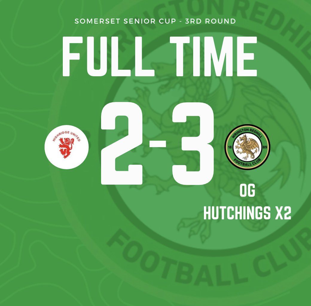 WringtonFC's tweet photo. We progress into the next round of the Somerset Senior Cup with a 3-2 away win over @Highridgefc. Time to rest up and recover ready for a tough away fixture next week. 

MOTM - @roberthannah_ 🧱 🧤 

All the best for the season lads. https://t.co/nlWfbT2czN