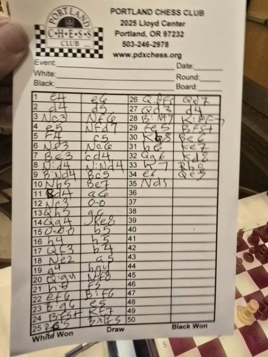 Sarterus's tweet photo. Won round 1 attaching french game. Oregon Class State Championship  #chesspunk https://t.co/5agIctzYxd