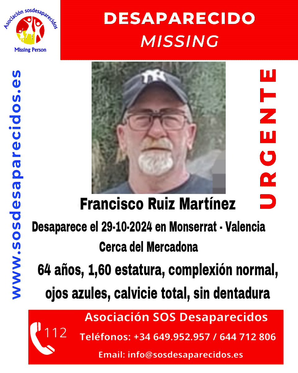 sosdesaparecido's tweet photo. 🆘 DESAPARECIDO
#sosdesaparecidos #Desaparecido #Missing #España #Monserrat #Valencia #Dana
Fuente: sosdesaparecidos
Síguenos @sosdesaparecido https://t.co/U2BRGtBN2J