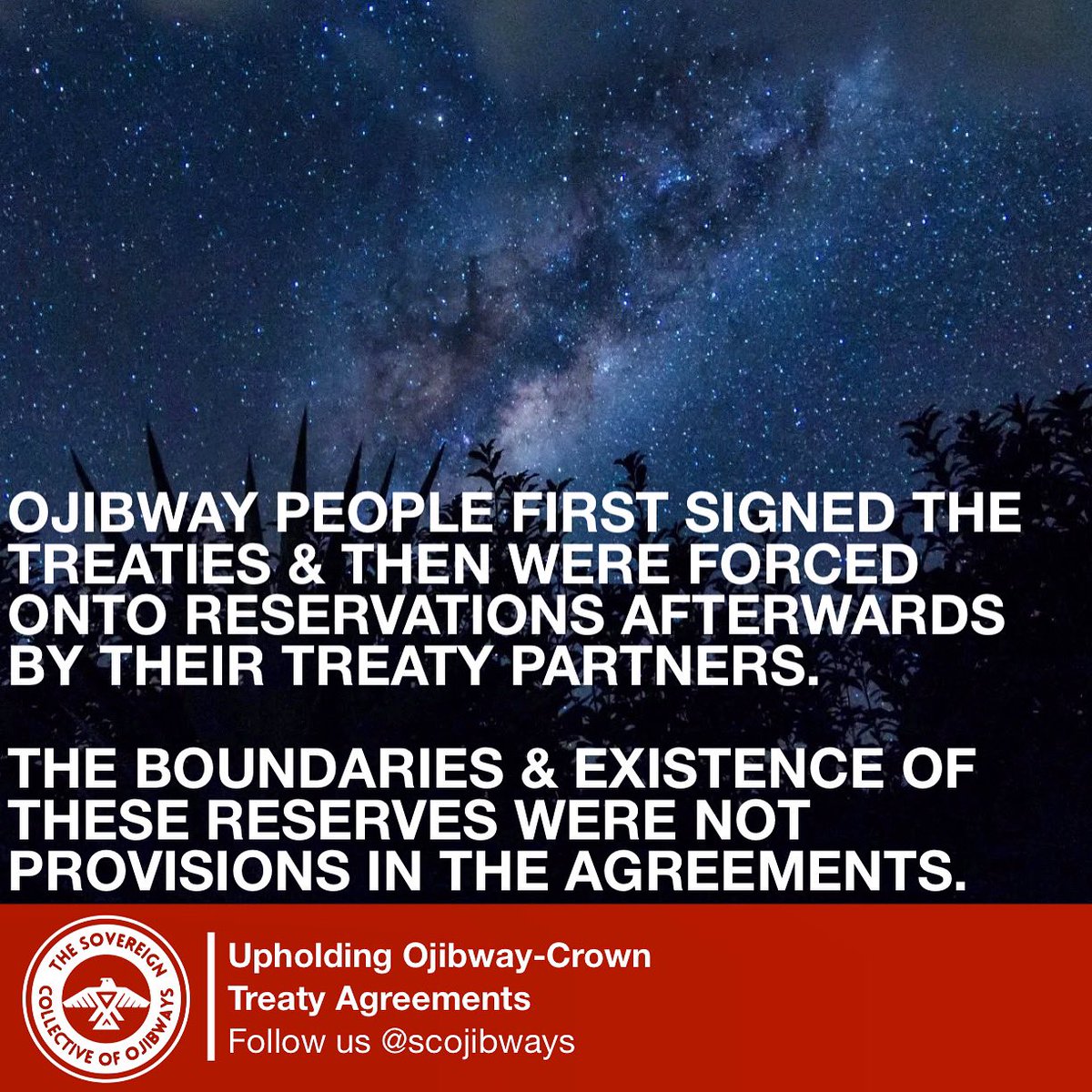 scojibways's tweet image. ⚠️ — Ojibway people first signed the treaties &amp;amp; then were forced onto reservations afterwards by their treaty partners.

The boundaries &amp;amp; existence of these reserves were not provisions in the agreements.

#HonorTheTreaties #IndigenousHistoryMonth