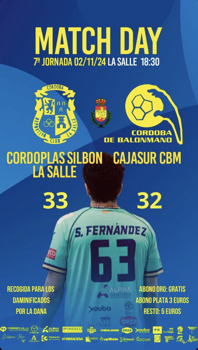 balonmanosalle's tweet photo. ¡¡¡Partido y final de infarto que nos llevamos para seguir invictos en casa!!!

Enorme ambiente de balonmano en el derbi cordobés, enhorabuena a @CordobadeBM por su partido y mucha suerte en la temporada 🤝🏻.

#ForzaSalle
#123Salle https://t.co/NXBOUs1YJv