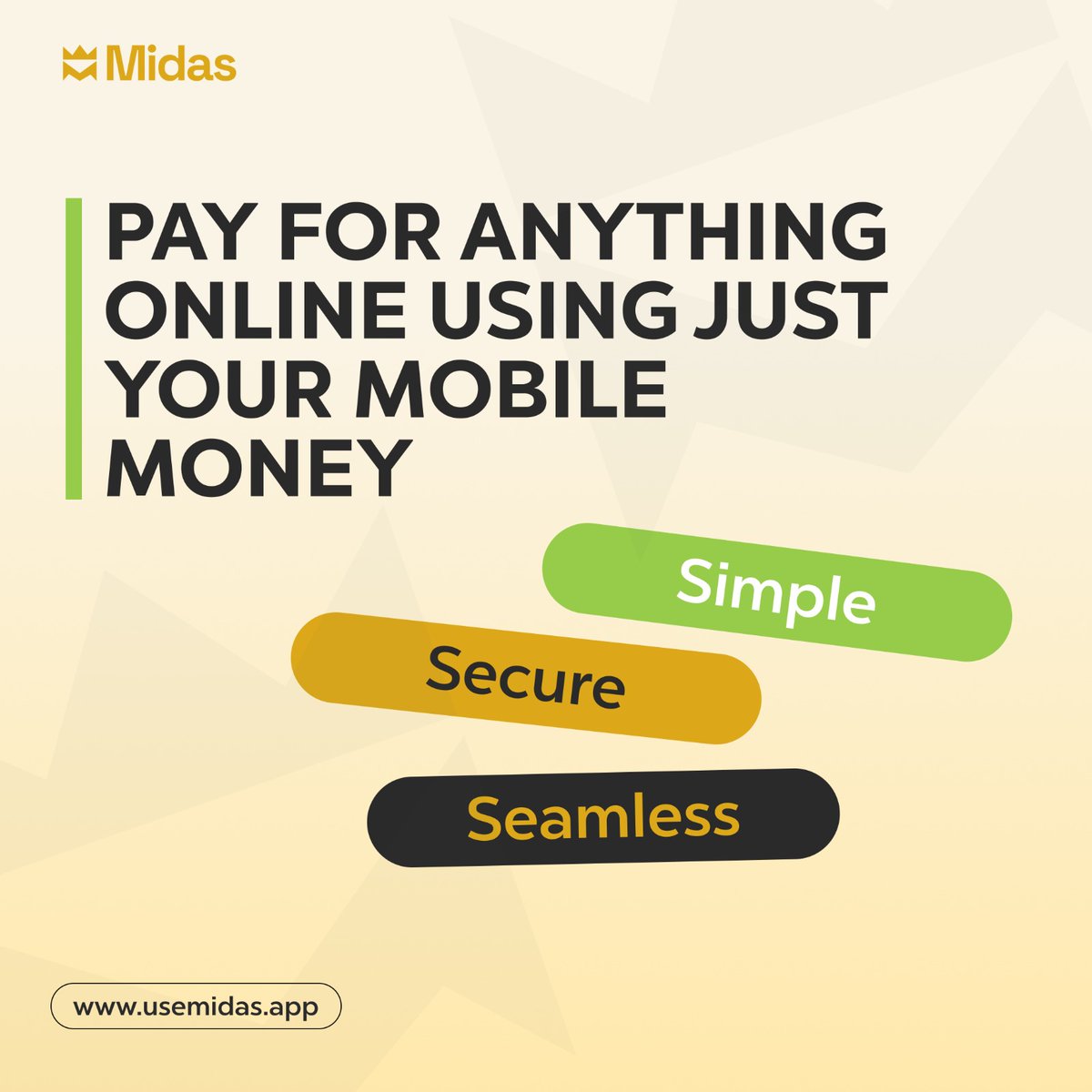 usemidasapp's tweet photo. With Midas you can finally pay for anything online using mobile money, no credit/debit card needed at all. https://t.co/rffcnHnXKG