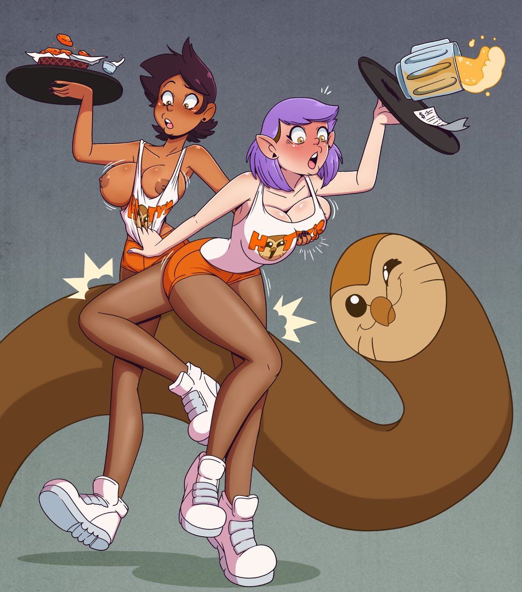 WrenZephyr's tweet photo. ~Hooty’s: Wardrobe Malfunction~
Pinup CMSN

In an attempt to make some snails, the Owl House crew decided to use a human tactic Eda had seen make lots of money… the “Breastaurant”. 

Hooty is doing his best to help playfully “nudge” up the servers’ tips https://t.co/OchMR6T4Vj