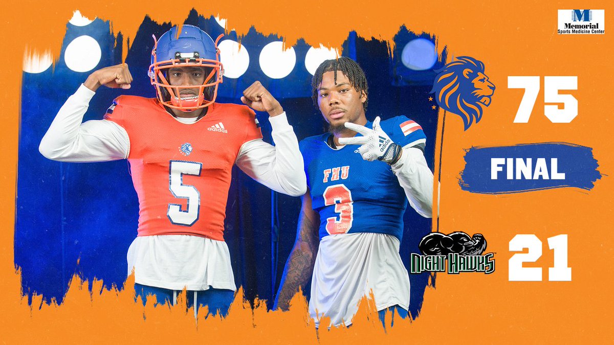 GoFmuLions's tweet photo. FINAL |
@FMULionsFB 75
@NightHawksMFB 21
#FMU sets the program record for most points in a football game! WAY TO GO LIONS!
@FLMemorialUniv
@NAIAFBALL
@SunConference
@BobbyRome
#Lions #hbcu #football #FloridaMemorialUniversity #record #programrecord #CoachRome #itsourtime ⏲️ https://t.co/TNxOXrst72