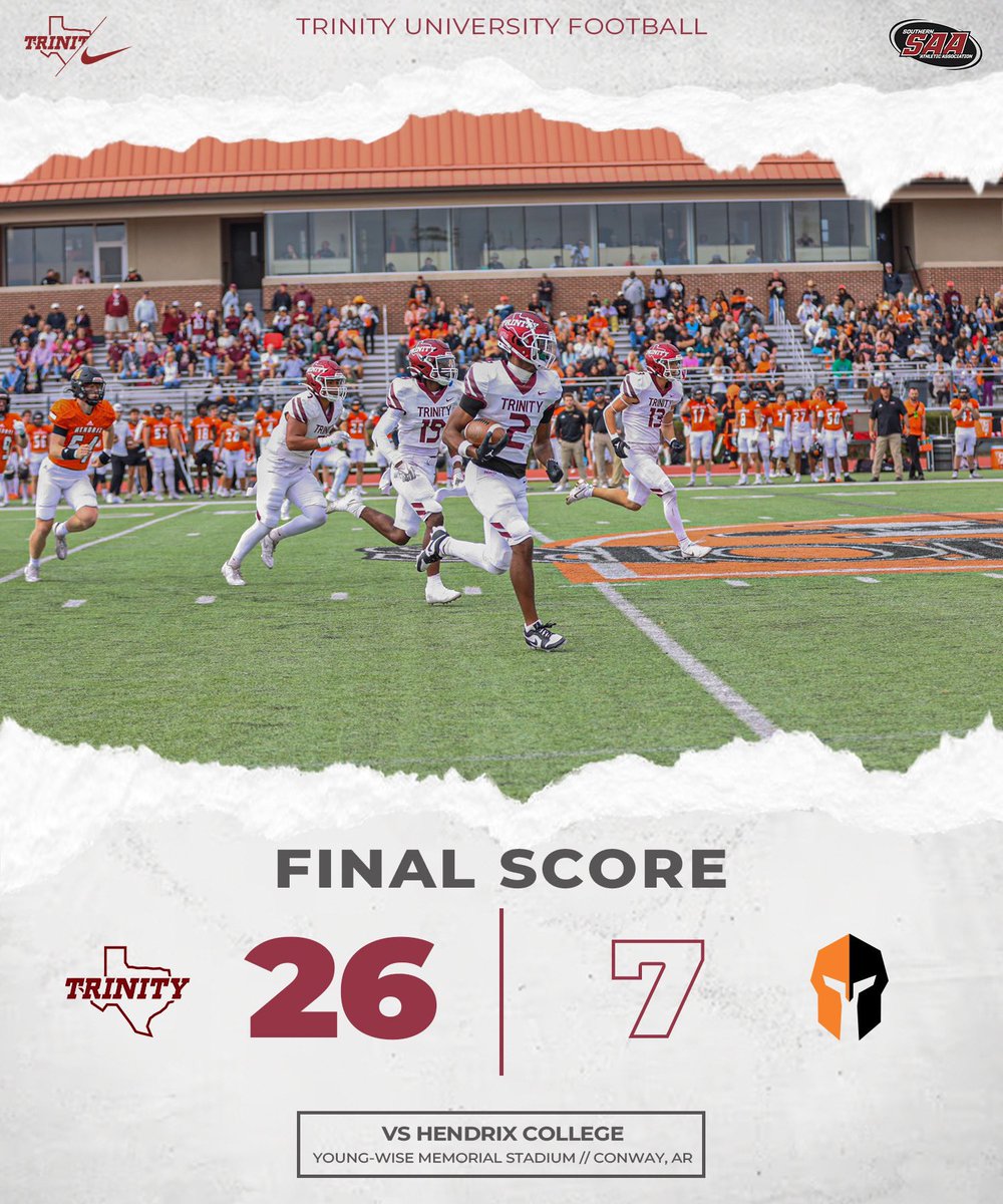 Trinity University Football (@tufootballtx) on Twitter photo Final from Arkansas
#BTS #PTC #TFM Final from Arkansas
#BTS #PTC #TFM