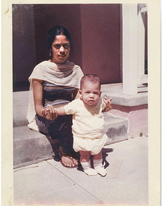 A childhood photo of Vice President Harris and her mother.