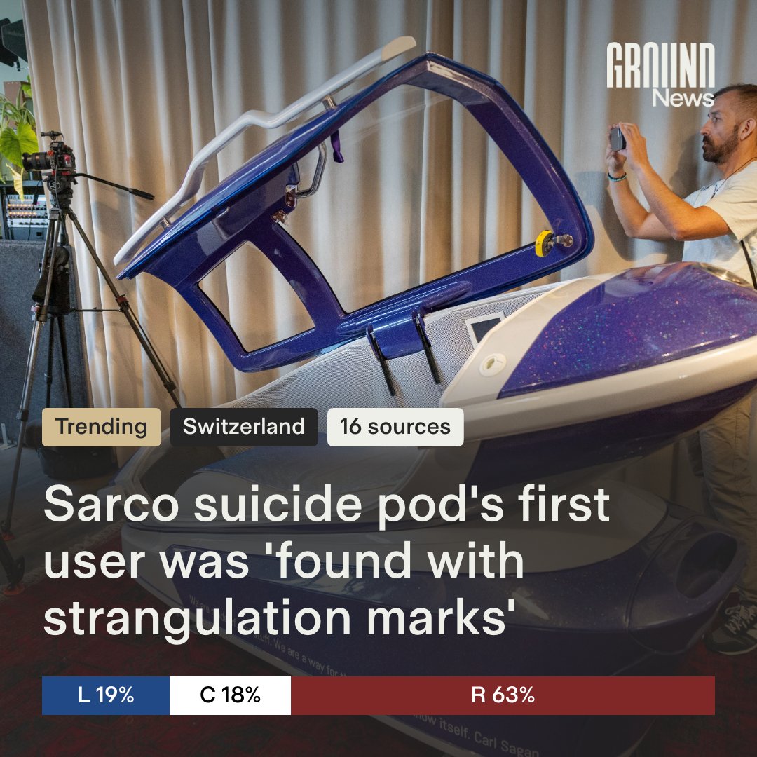 🇨🇭 Swiss authorities have detained Florian Willet, president of right-to-die group Last Resort, after “strangulation” marks were found on the neck of a 64-year-old American woman who used the group’s Sarco suicide capsule. 
ground.news/article/sarco-…