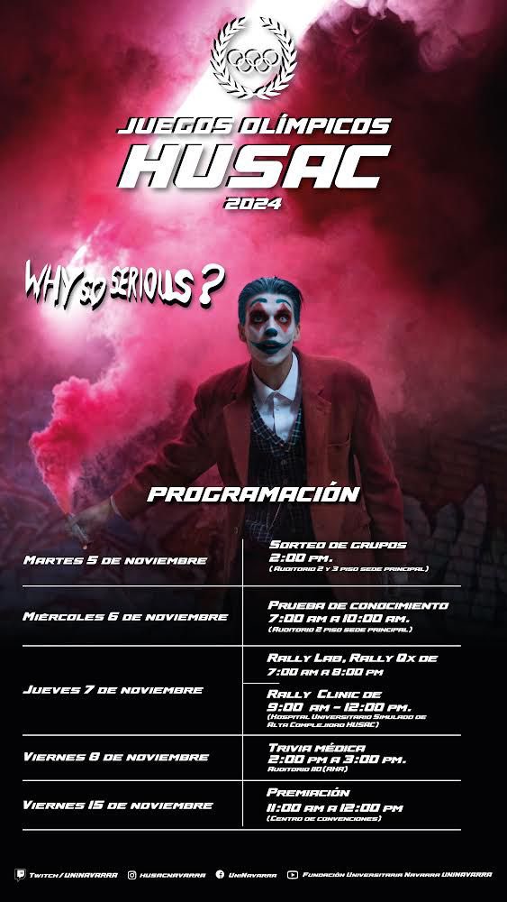 OLIMPIADAS HUSAC 
Asiste! Participa! DEMUESTRA TUS COMPETENCIAS MÉDICAS. 
uninavarra.edu.co #OrgulloUninavarrista #innovacioneducativauninavarrista