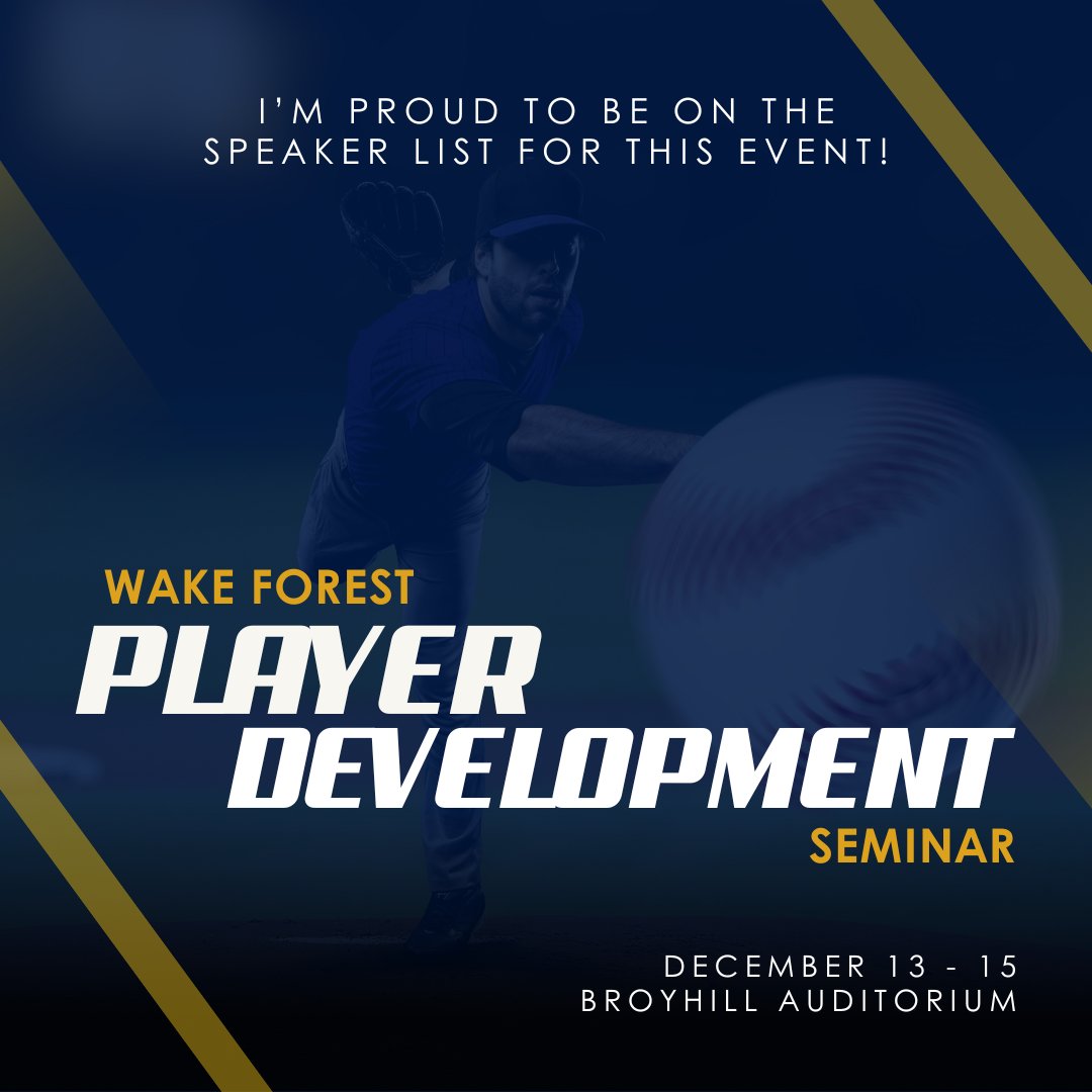 ChuckWolfHMA's tweet photo. Honored to be part of the Wake Forest Player Development Seminar lineup this December 13-15! Excited to dive into player health, #biomechanics, &amp; #elbowinjury prevention with other incredible speakers.  

Join us - https://t.co/vHvhaPpyam https://t.co/8vjJ70cWxl