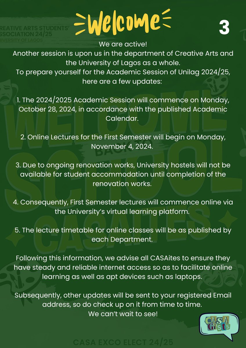 UNILAGCASAITES's tweet photo. *WELCOME BACK TO SCHOOL* https://t.co/6dOBmxSlxG