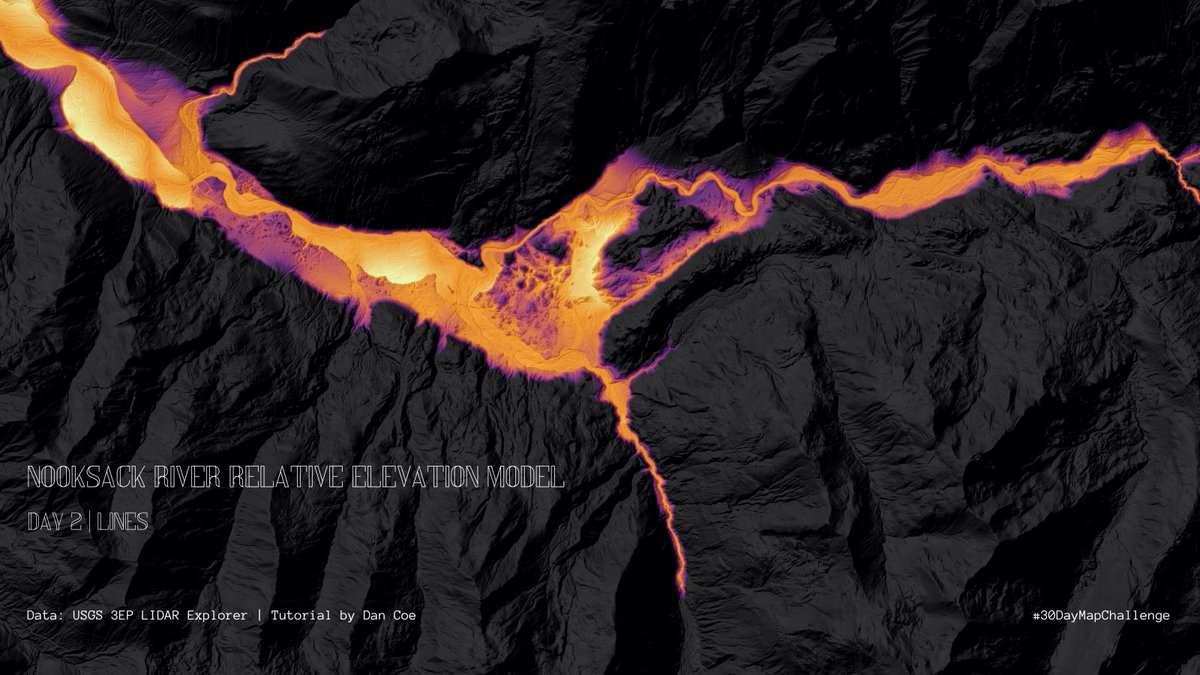 Day 2: Lines
I finally got around to doing a relative elevation model of the Nooksack! Thanks @geo_coe for the very easy to follow tutorial. Data from <a href="/USGS/">USGS</a>
#30DayMapChallenge #QGIS