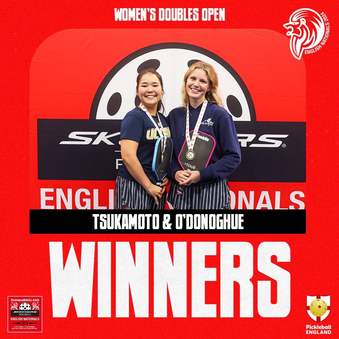 Taking gold 🥇

Sara Tsukamoto and Molly O'Donoghue claimed the Women's Doubles Open gold.

#SkechersEnglishNationals | <a href="/SKECHERS_UK/">SKECHERS_UK</a> | <a href="/FranklinSports/">Franklin Sports</a>