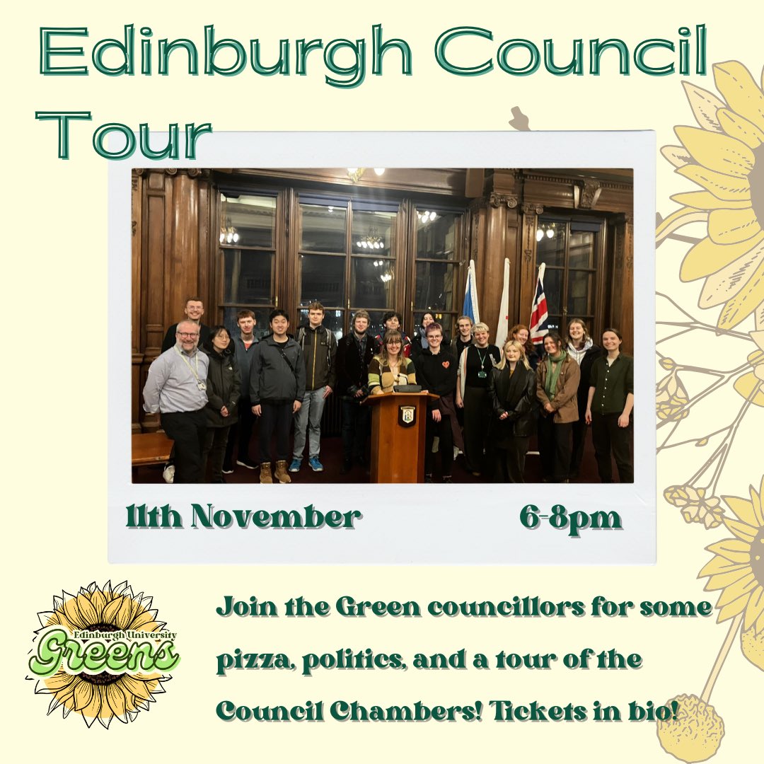 Ever wanted to see all the ins and outs of the amazing City Chambers building on the Royal Mile? Now’s your chance! Join us as our Green councillors very kindly show us around their workplace (and grab some free pizza while you’re at it)! 

Free tickets at the link in our bio!