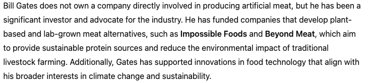 SJA461's tweet photo. @EvaVlaar @RobertKennedyJr He has funded companies that develop plant-based and lab-grown meat alternatives, such as Impossible Foods and Beyond Meat, which aim to provide sustainable protein sources and reduce the environmental impact of traditional livestock farming. https://t.co/S9lCoHHJIx