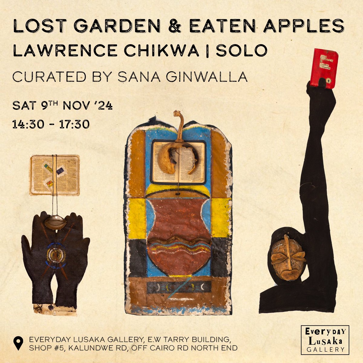 Join us for Lawrence Chikwa’s solo at the Everyday Lusaka Gallery next Saturday!

No personal or private invitation needed. The gallery is centrally located and open to all 📍 maps.app.goo.gl/F9yjDta6E2p7pW…