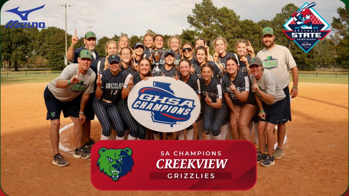 GHSA (@officialghsa) on Twitter photo Congratulations to <a href="/CreekviewSB/">Creekview Softball</a>! The Grizzlies are the 2024 5A Fastpitch 🥎🏆!
<a href="/MizunoSportsUSA/">Mizuno Team Sports USA</a> <a href="/GetGameChanger/">GameChanger</a>
<a href="/wilsonballglove/">Wilson Baseball & Softball</a> <a href="/NFHSNetwork/">NFHS Network</a> Congratulations to <a href="/CreekviewSB/">Creekview Softball</a>! The Grizzlies are the 2024 5A Fastpitch 🥎🏆!
<a href="/MizunoSportsUSA/">Mizuno Team Sports USA</a> <a href="/GetGameChanger/">GameChanger</a>
<a href="/wilsonballglove/">Wilson Baseball & Softball</a> <a href="/NFHSNetwork/">NFHS Network</a>