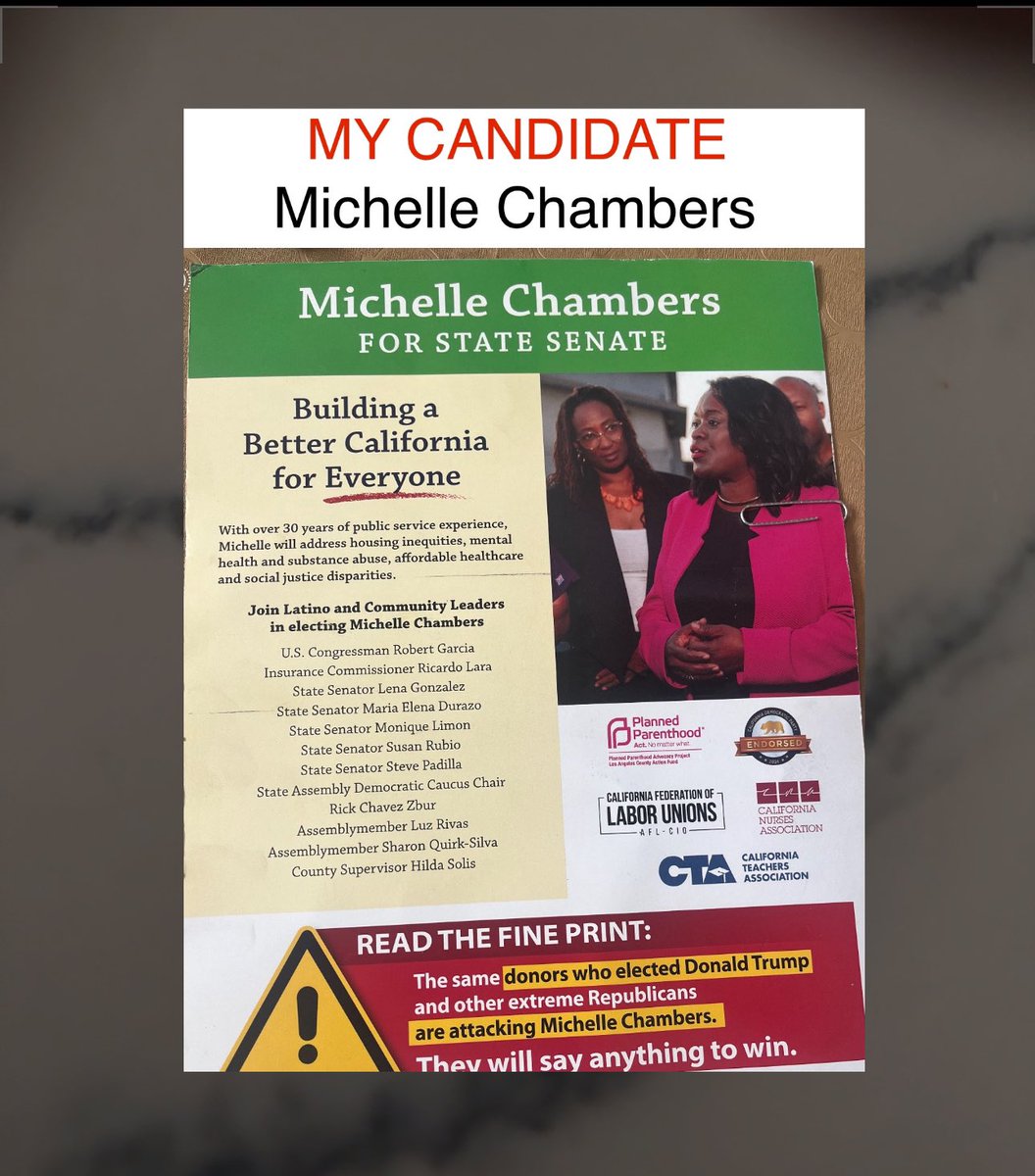 Let’s get out the vote !  Michelle Chambers for Ca State Senate #35. Democratic Party &amp; Labor Endorsed Candidate